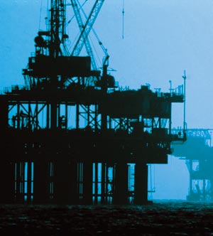 Image of Oil Rig on blue background